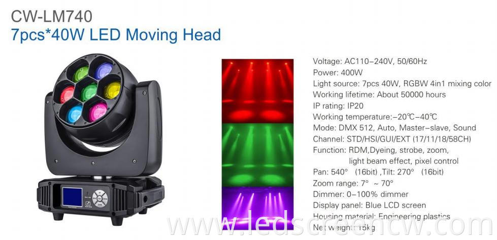 7pcs 40w LED Moving Head